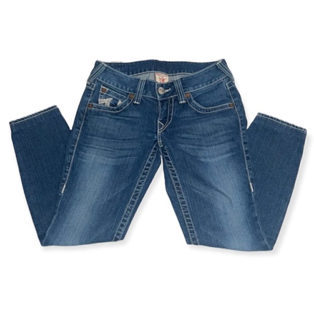 TRUE Religion blue Stella vintage low rise distressed skinny jeans size 29